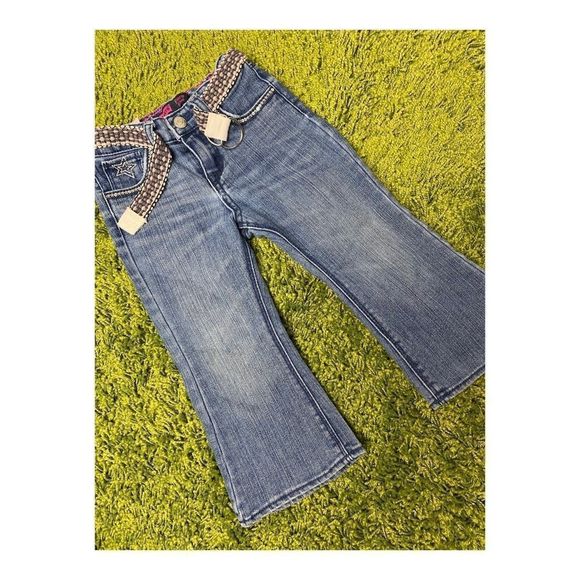 Levi’s Flare Jeans Toddler Belted Sequins Stars Sz 24M Rocker Boho Y2K - Picture 1 of 5